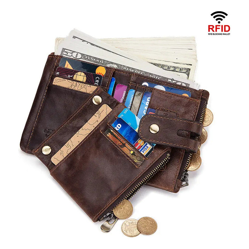 Billetera De Cuero Genuino Rfid Para Hombre Calidad Premium