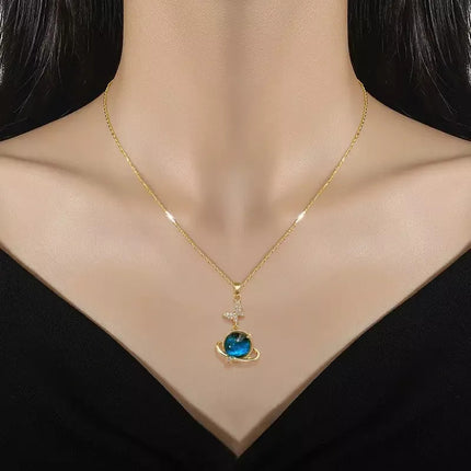 Collar Cadena Colgante Diseño De Saturno De Acero Dorado