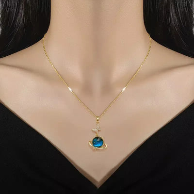 Collar Cadena Colgante Diseño De Saturno De Acero