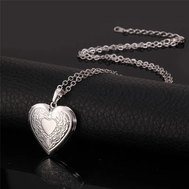 Collar Colgante Relicario Para Fotos Acero Corazón