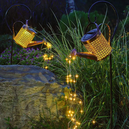 Jarra Adorno Regadera Mágica Led Solar Para Jardín Dorado
