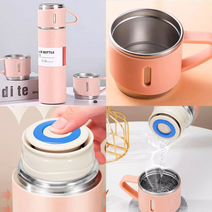 Set Termo 500ml Y 3 Mini Tazas Vaso Termico Calidad