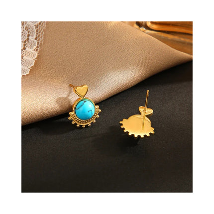 Caravanas De Dama Estilo Antiguo Dorado Y Celeste