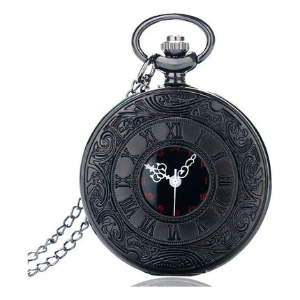 Reloj De Bolsillo De Metal Retro Vintage Clasico Con Cadena Negro