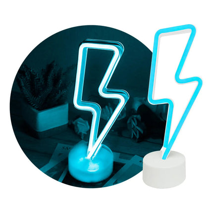 Lampara Velador Neon Luz Led A Pilas Forma De Rayo Con Base