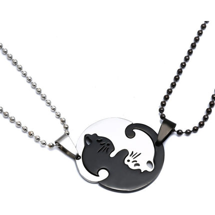 Collar Colgante Con Diseño De Dos Gatos Para Compartir Acero Negro Y Plateado