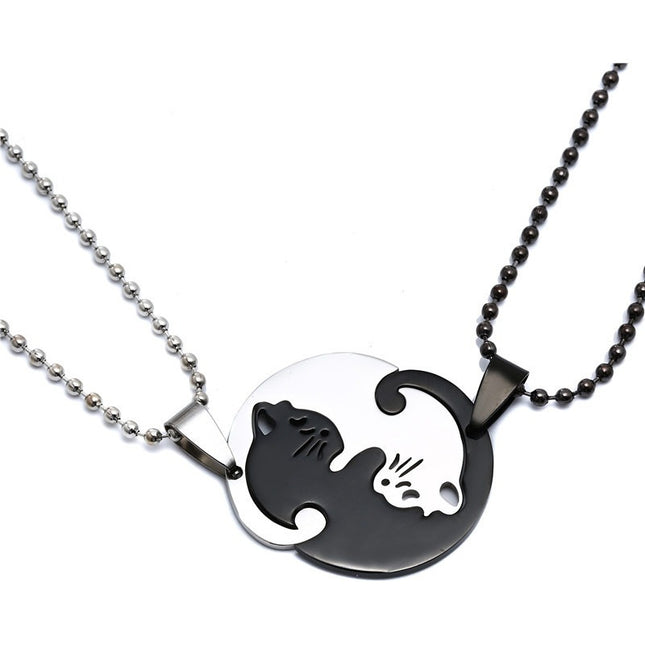Collar Colgante Con Diseño De Dos Gatos Para Compartir Acero