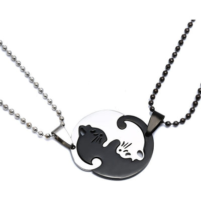 Collar Colgante Con Diseño De Dos Gatos Para Compartir Acero