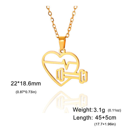 Collar Colgante Con Diseño De Corazón Y Mancuerna Gym Fitnes