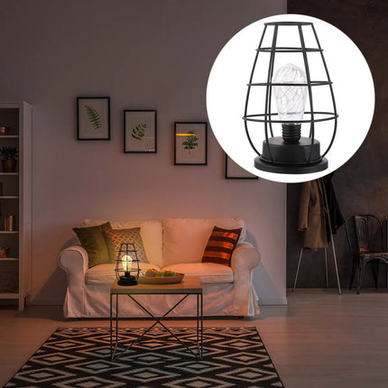 Lámpara De Noche De Hierro Vintage Led De Mesa A Pilas Negra Negro Cálido