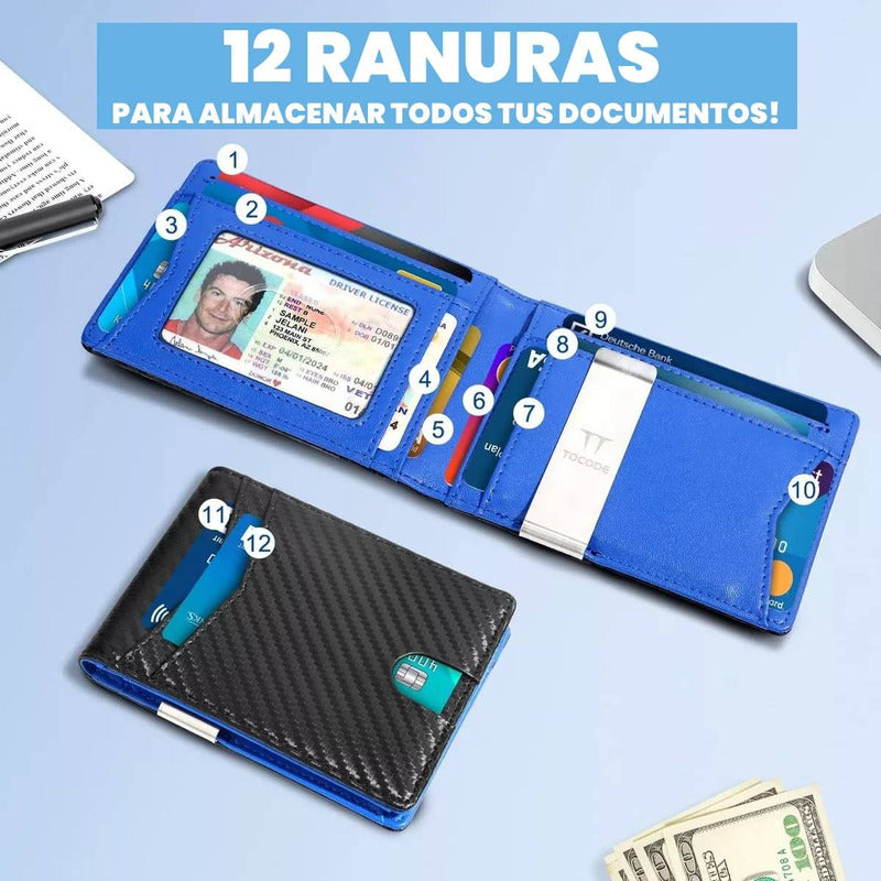 Billetera Tarjetero Delgada Con Protección Rfid 12 Ranuras
