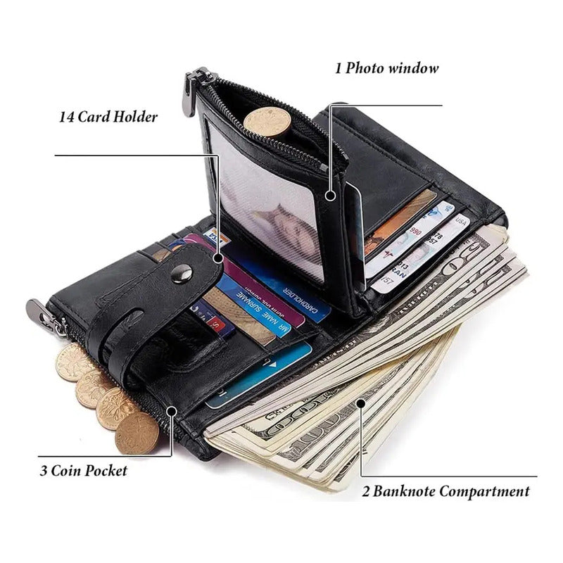 Billetera De Cuero Genuino Rfid Para Hombre Calidad Premium