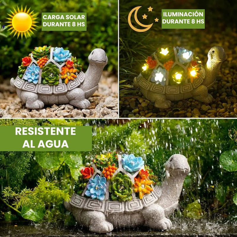 Tortuga Decoración Exterior Jardín Con Luces Led Carga Solar