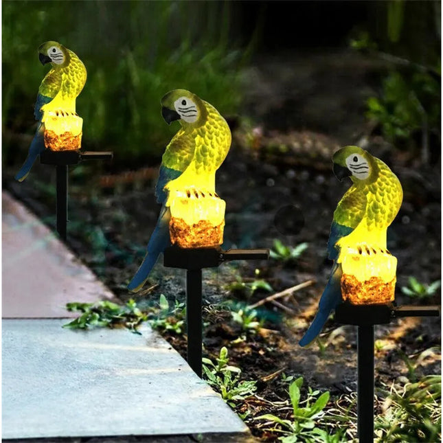 Loro Led Estaca Adorno De Jardin Recargable Panel Solar Verde
