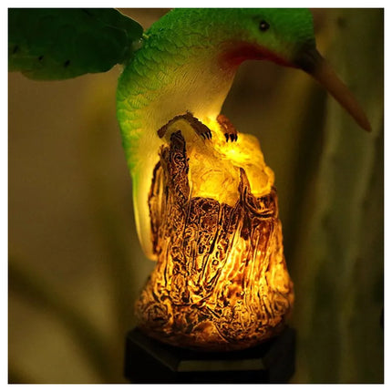Adorno Colibri Picaflor Led De Jardin Recargable Panel Solar Verde