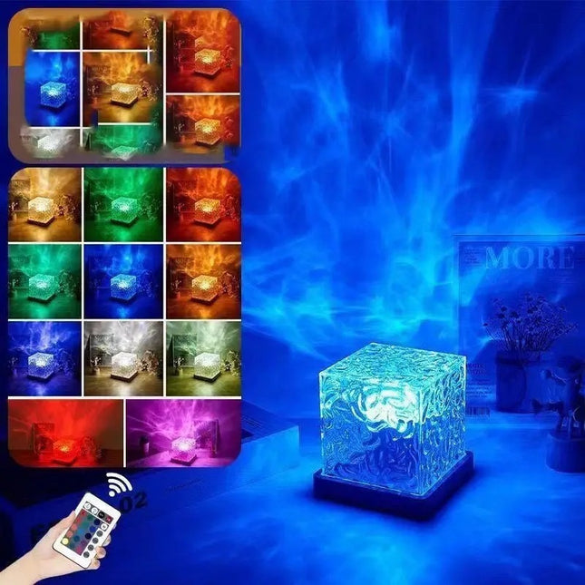 Lámpara De Mesa Cuadrada Con Efecto Onda De Agua Luz Rgb