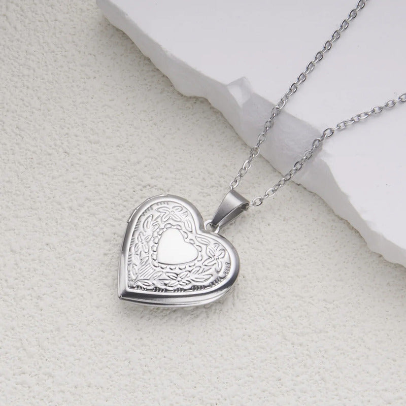 Collar Colgante Relicario Para Fotos Acero Corazón