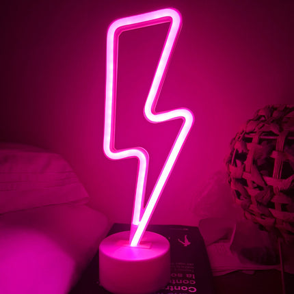 Lampara Velador Neon Luz Led A Pilas Forma De Rayo Con Base