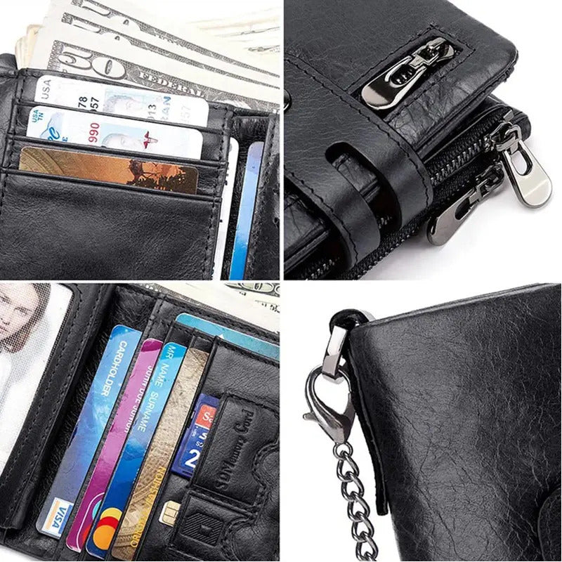 Billetera De Cuero Genuino Rfid Para Hombre Calidad Premium