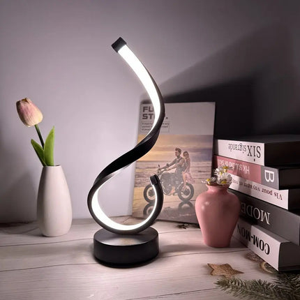 Lampara De Mesa Curva Espiral Moderna Brillo Color Ajustable Negro
