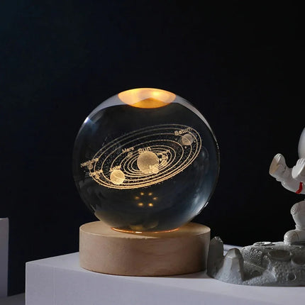 Lampara Bola Cristal Sistema Solar 8cm Veladora Base Madera Madera