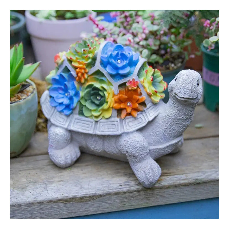 Tortuga Decoración Exterior Jardín Con Luces Led Carga Solar