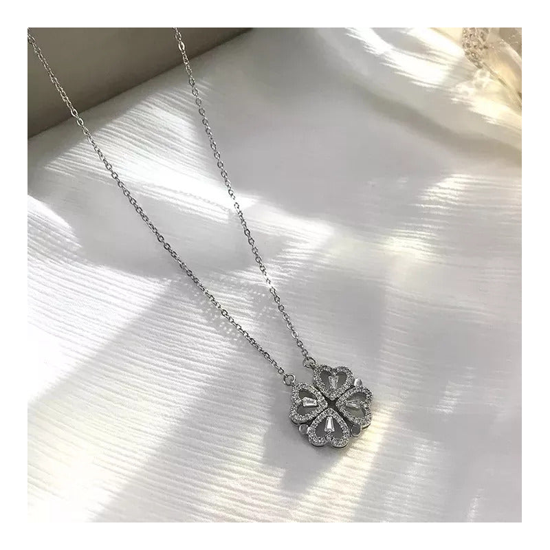 Collar Doble Forma Trébol Y Corazón Magnético Acero