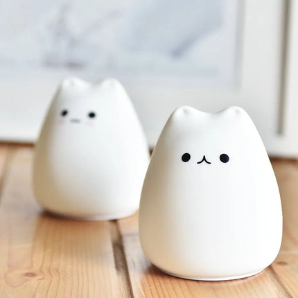 Veladora Gato Lampara Gatito Luz De Noche Silicona Niños Blanco Multicolor