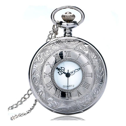 Reloj De Bolsillo De Metal Retro Vintage Clasico Con Cadena Plateado