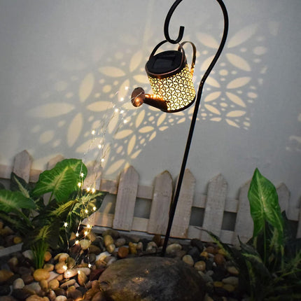 Jarra Adorno Regadera Mágica Led Solar Para Jardín Dorado