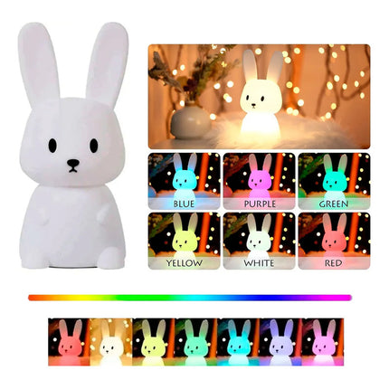 Lámpara De Noche De Conejo De Colores Bebés Niños Tactil Usb Blanco Multicolor