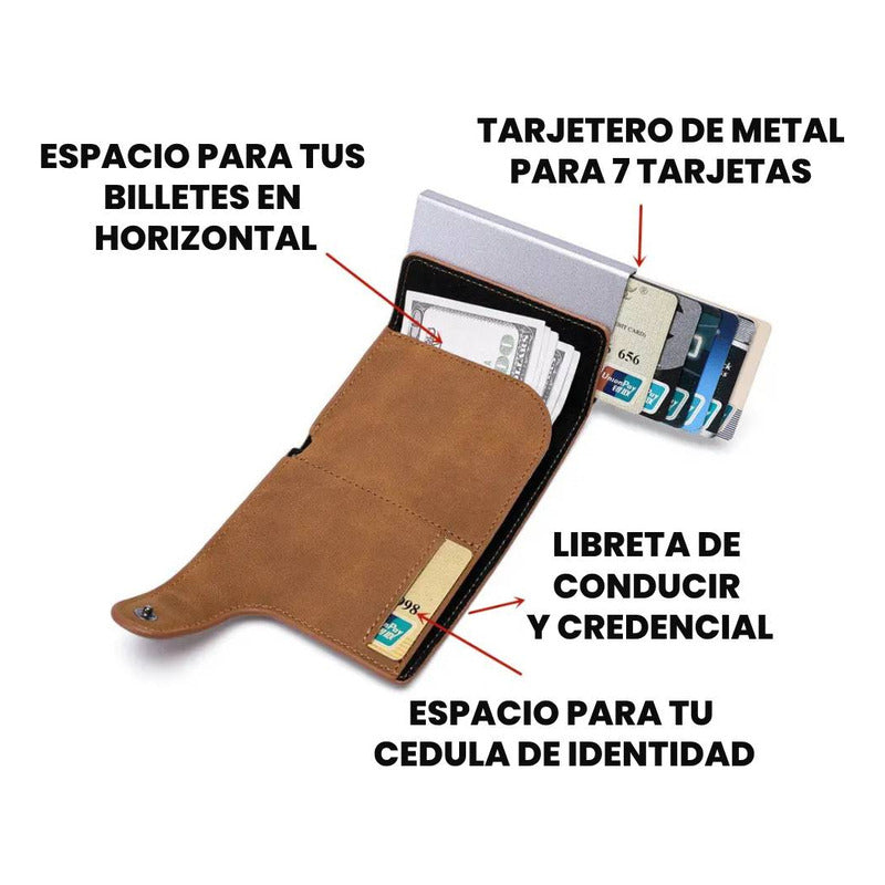 Billetera Con Tarjetero Rfid Antirrobo Billetes Horizontal