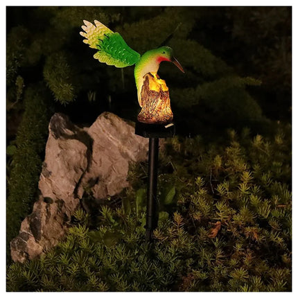 Adorno Colibri Picaflor Led De Jardin Recargable Panel Solar Verde