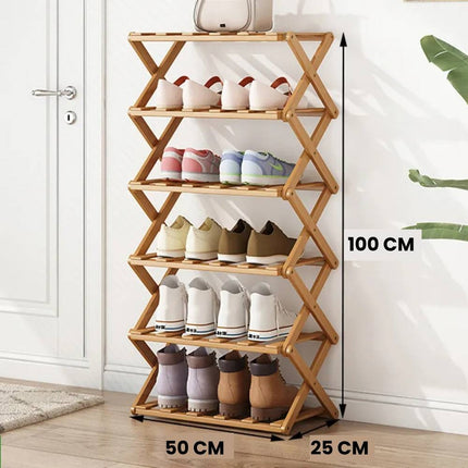 Zapatera Organizador De Zapatos Plegable De Bambú 6 Niveles