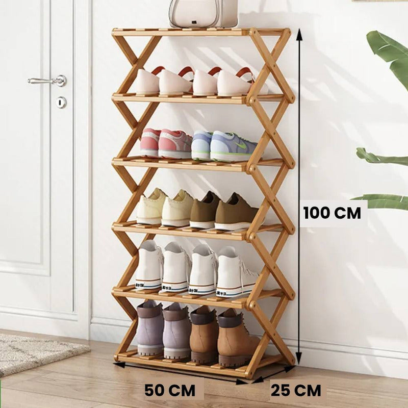 Zapatera Organizador De Zapatos Plegable De Bambú 6 Niveles