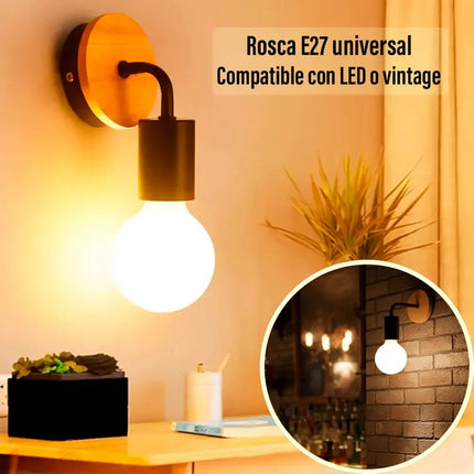 Pack X 2 Aplique Pared Nordico Metal Madera Vintage Estructura Negro