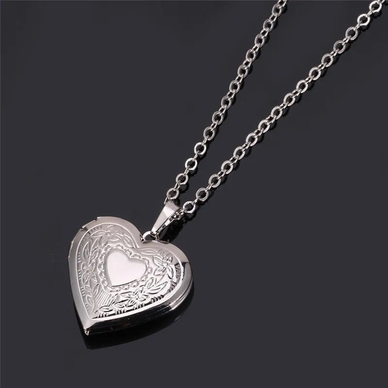 Collar Colgante Relicario Para Fotos Acero Corazón