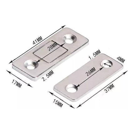 Imanes Resistentes Para Cajones O Puertas De Acero X4 Plateado Rectangular Brillante