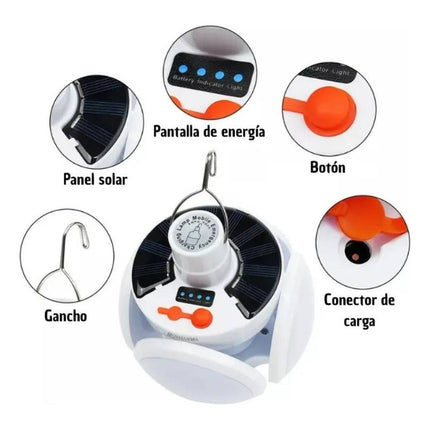 Luz Lampara Solar Led Recargable Para Camping U Hogar 5aspas Blanco