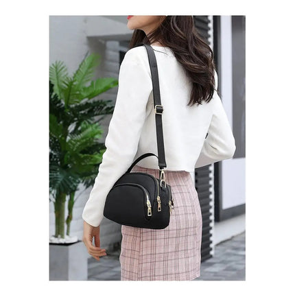 Bandolera Bolso Crossbody Doble Repartición Para Mujer Negro Lisa