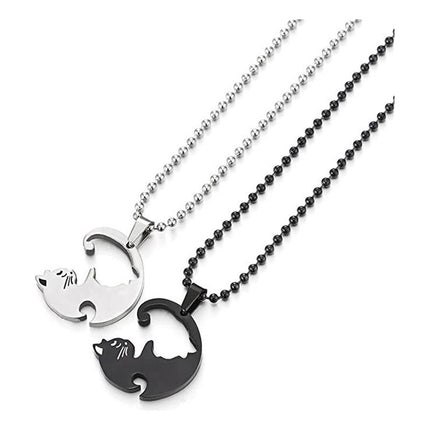 Collar Colgante Con Diseño De Dos Gatos Para Compartir Acero Negro Y Plateado