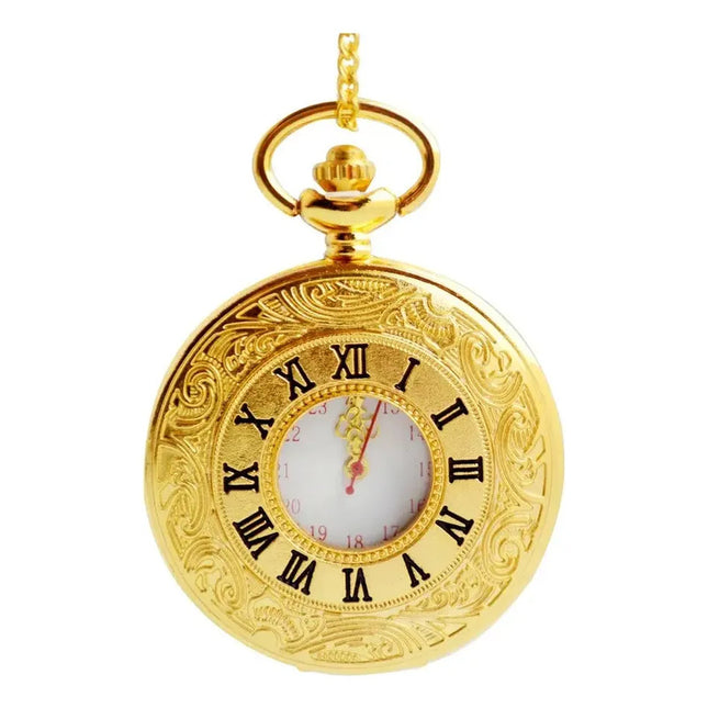 Reloj De Bolsillo De Metal Retro Vintage Clasico Con Cadena Dorado