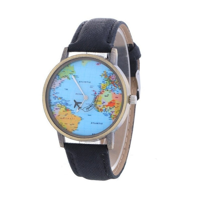 Reloj Con Mapa Mundo Y Avión Giratorio Unisex