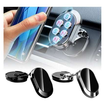 Soporte Para Auto Celular Magnético Adhesivo Plegable Negro Y Plateado