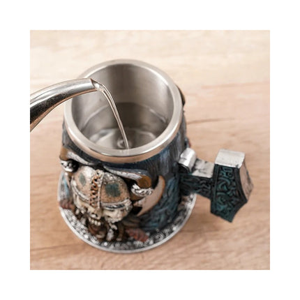 Jarra Taza Nórdica Vikingo Medieval Cerveza Café Té Gris Y Plateado