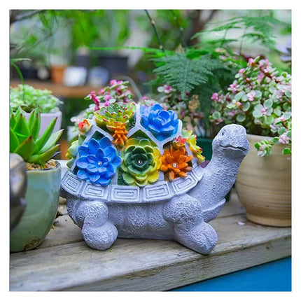 Tortuga Decoración Exterior Jardín Con Luces Led Carga Solar
