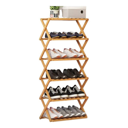Zapatera Organizador De Zapatos Plegable De Bambú 6 Niveles