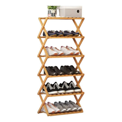 Zapatera Organizador De Zapatos Plegable De Bambú 6 Niveles