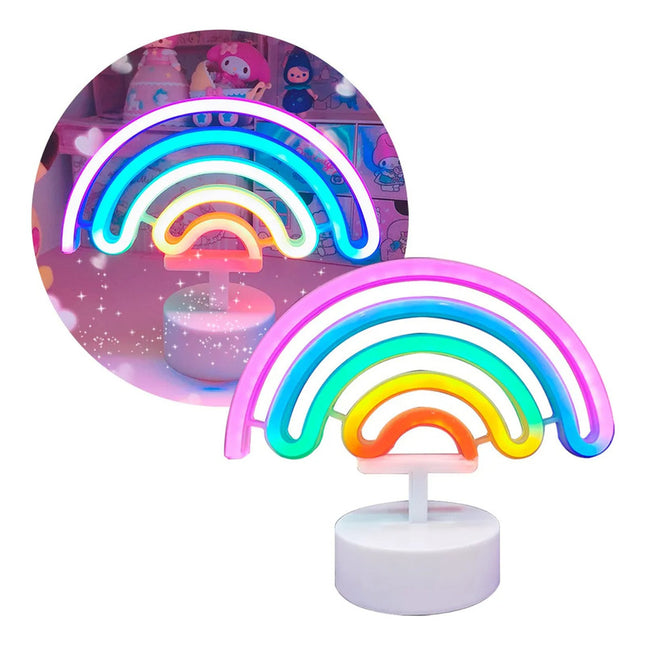 Lampara Velador Neon Luz Led A Pilas Forma Arcoiris Con Base