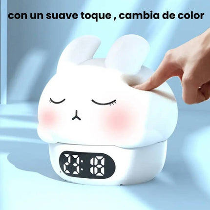Lampara De Silicona De Conejo Multicolor Con Reloj Y Alarma